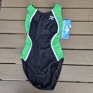 TYR The Finals Youth Girl Glide Super V Back Green/black 1 Pc Swim SZ 24 New